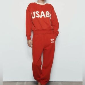 Zara Red Jumpsuit with USA Print